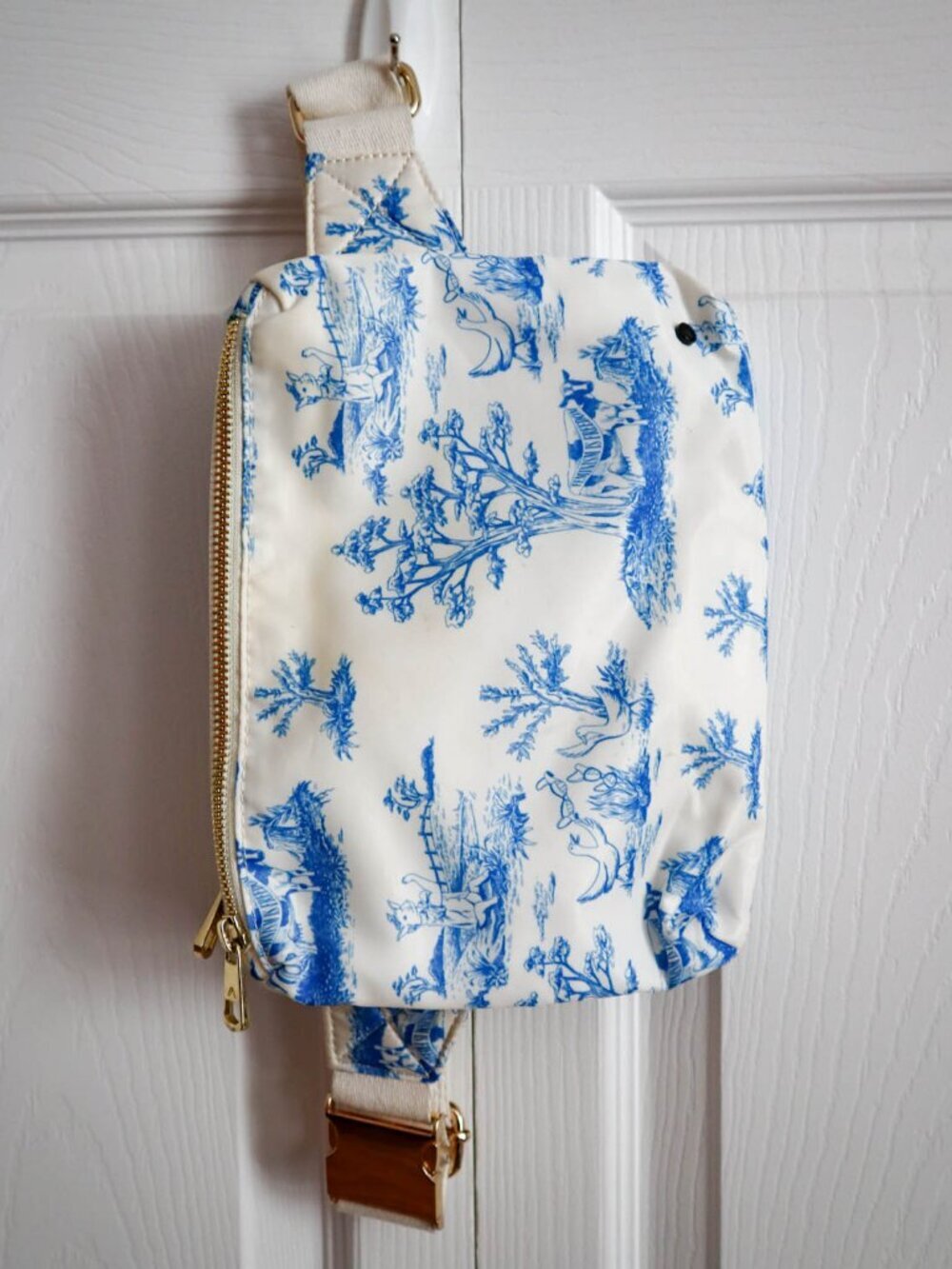 State Webster Fanny Waist Pack Belt Bag Toile Blue Fem Farm Feminist is Freedom